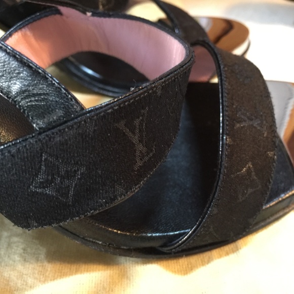 LOUIS VUITTON HEELS LEATHER SLINGBACK MONOGRAM 37 - Picture 7 of 12